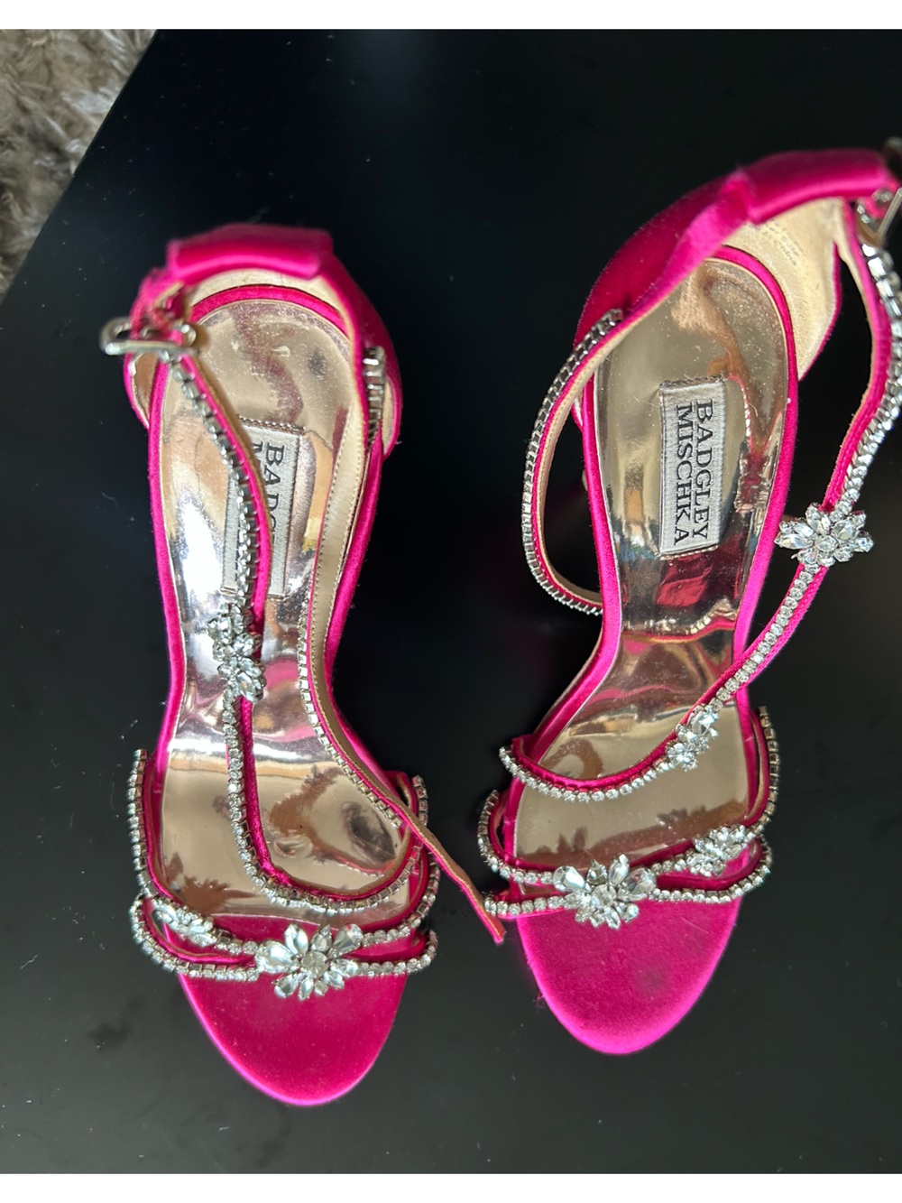 Badgley Mischka Hot Pink Crystal Embellished Strappy Heels